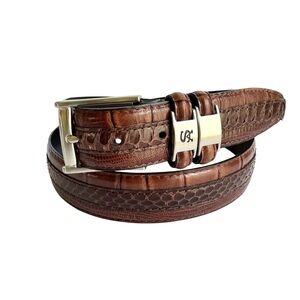 Stacy Adams Brown Leather Belt Snakeskin Reptile Embossed Moc Croc Mens 42